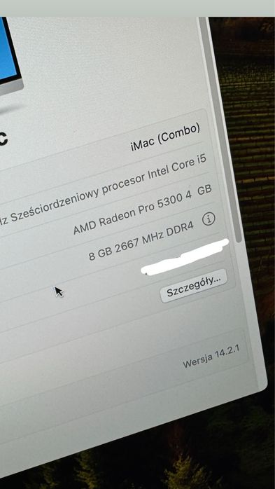777// jak nowy/ iMac retina 5K/ i5/ radeon pro 5300/