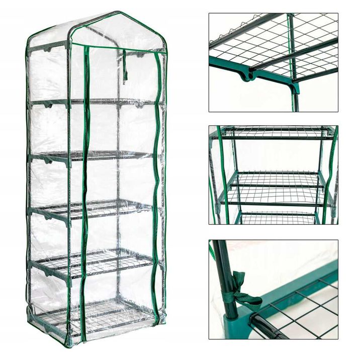 Szklarnia Ogrodowa 195x69x50 Balkonowa Foliowa 5 Półek