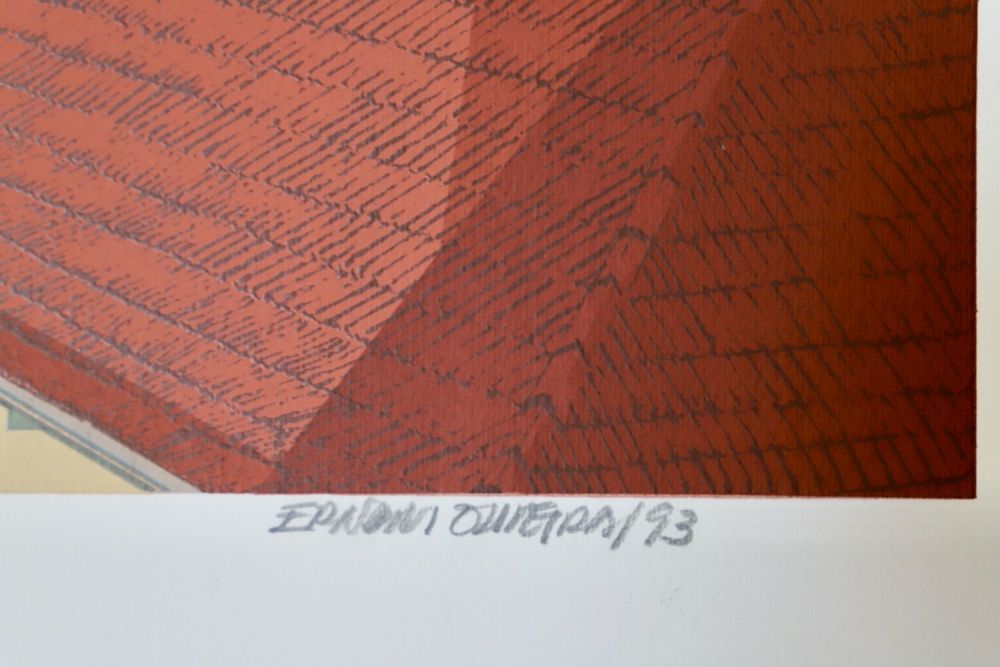 Serigrafia do artista Ernani Oliveira - Telhados de Leiria