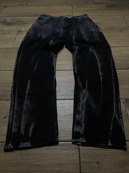 Washed Black-Gray Baggy Jeans Elastic Waist Pants L