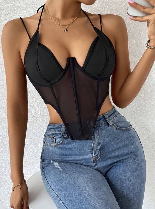 Сексуальный корсетный топ с сеткой и тонкими бретелями