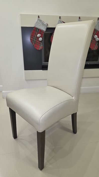 Eleganckie krzesło  skóra naturalna do jadalni lub salonu kremowe ecru