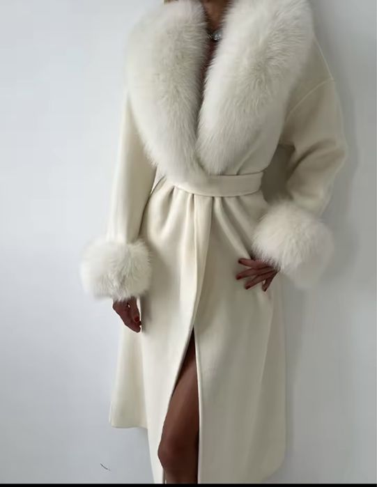 Kontantto plaszcz kaszmirowo welniany futro lis xs-5xl