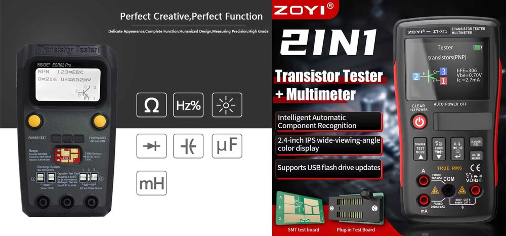 Тестер электронных компонентов BSIDE ESR02 Pro и Zoyi ZT-XT1 Smart мультиметр + тестер электронных компонентов