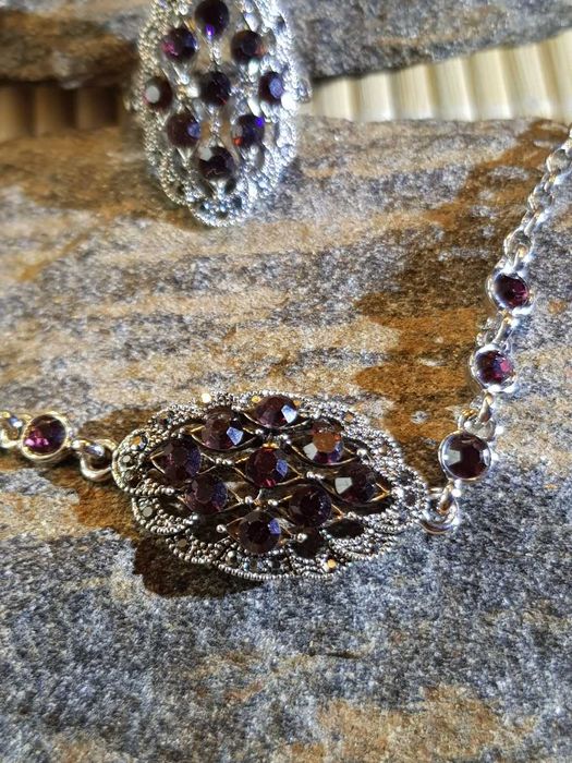 Srebrny Komplet biżuterii z granatami - 4 ro cz.+ Bransoletka - Pr 925