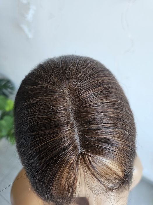 Lekki mini tupet topper z włosów naturalnych Alex brąz mikroskóra