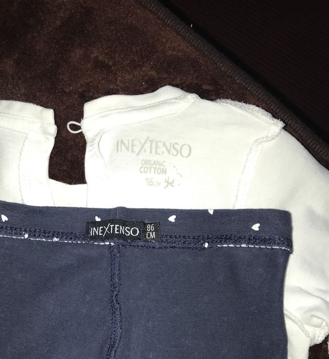 Белый реглан, кофта, синие лосины, леггинсы Inextenso, футболка 86р.