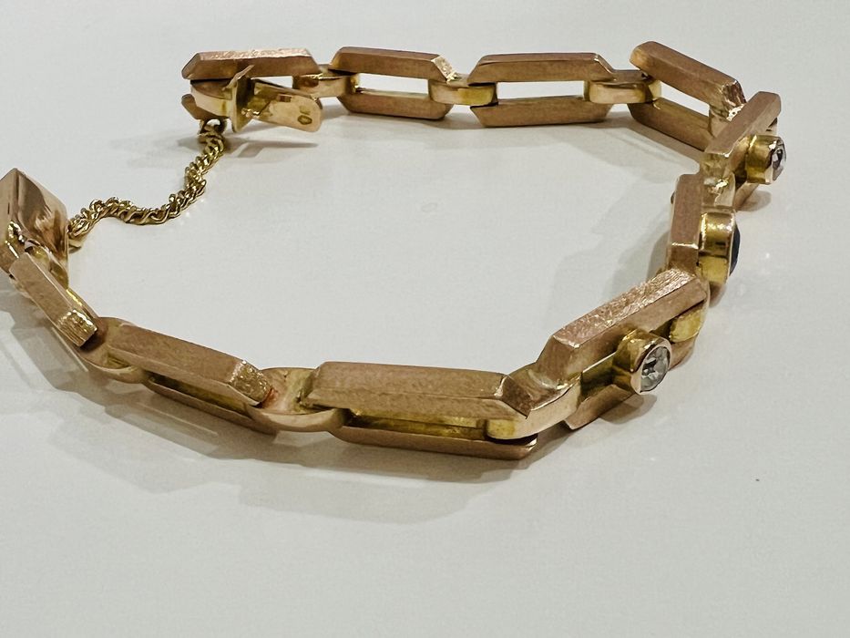 Pulseira ouro amarelo e rosa 14k diamantes safira