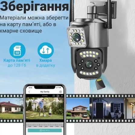 Двойная поворотная уличная WiFi камера видеонаблюдения 2 объектива