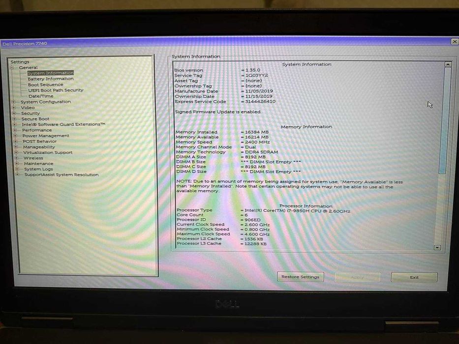 Ноутбук Dell Precision 7740 IPS i7-9850H, 16 Gb, 512 Gb SSD