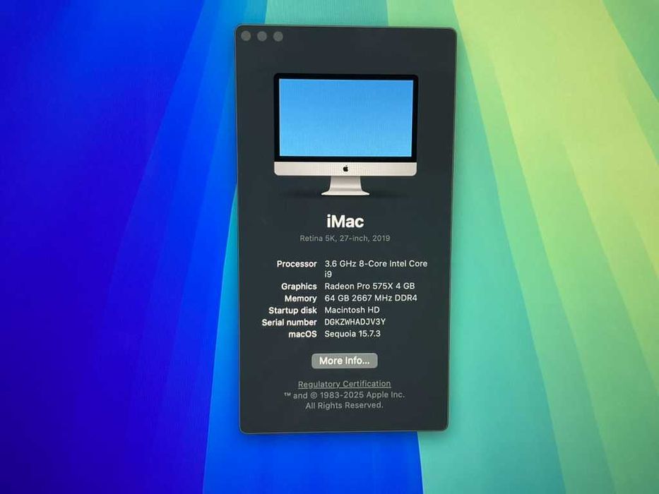 iMac 27" Retina 5K (2019) i9 8-Core 64GB RAM (com caixa original)