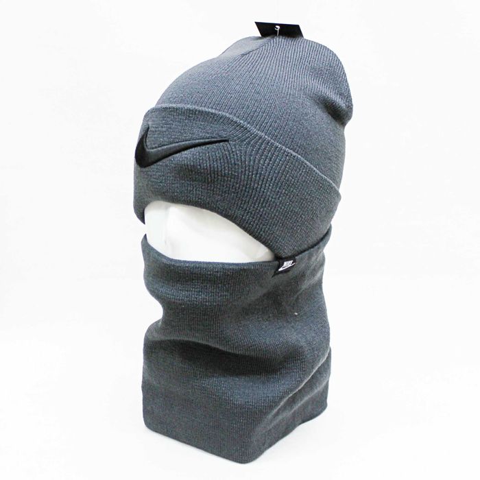 Теплий комплект шапка бафф найк (Nike) з чорною вишивкою ZE00105-2