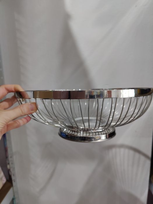 Patera owalna na owoce koszyk srebrna metalowa 27x21cm