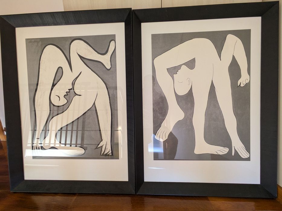 Par de Quadros Pablo Picasso - Série "Acrobatas" - Moldura Preta