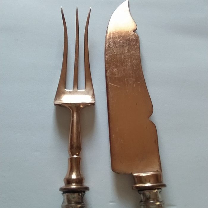 Par de talheres de trinchar em prata javali