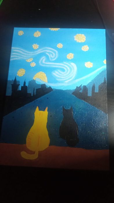 quadro Van Gogh com gatinhos :)
