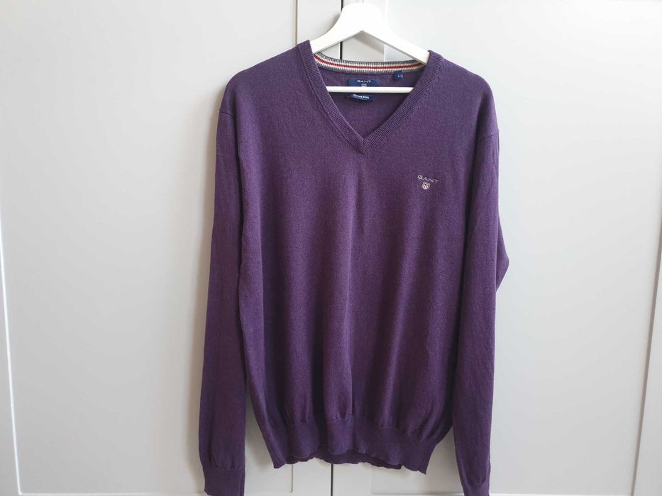 Fioletowy sweter Gant wełniany bawełniany L