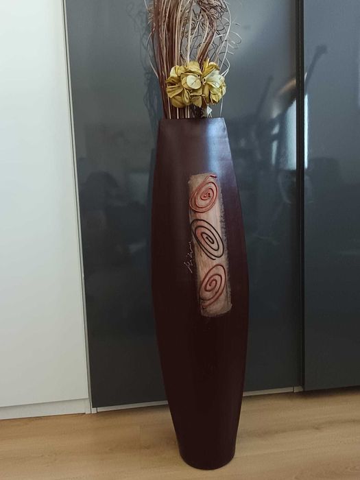 Vaso Decorativo Alto em louça com Flores Secas