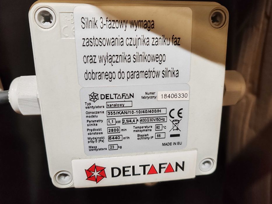 WENTYLATOR KANAŁOWY 355/KAN/10-10/40/400/H Deltafan