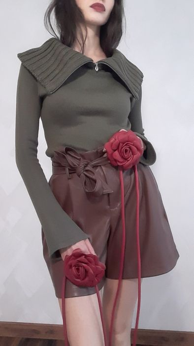 Vintage sweter z rozpinanym kołnierzem khaki jumper with zipped collar