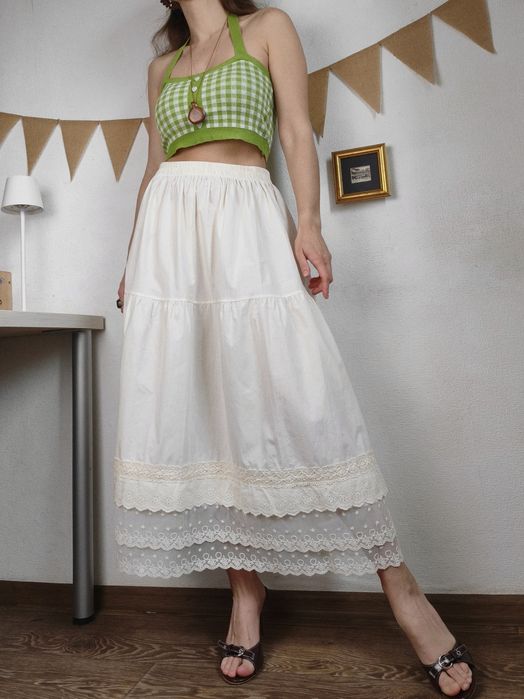 Подъюбник юбка хлопок молочный m l xl макси длинный на резинке кружево