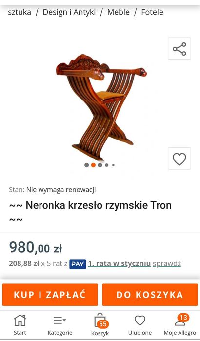 Fotel rzymski renesansowy Antyczne krzesło nożycowe Savonarola