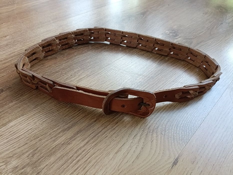 Pasek skórzany brązowy skóra naturalna pas oryginalny góralski