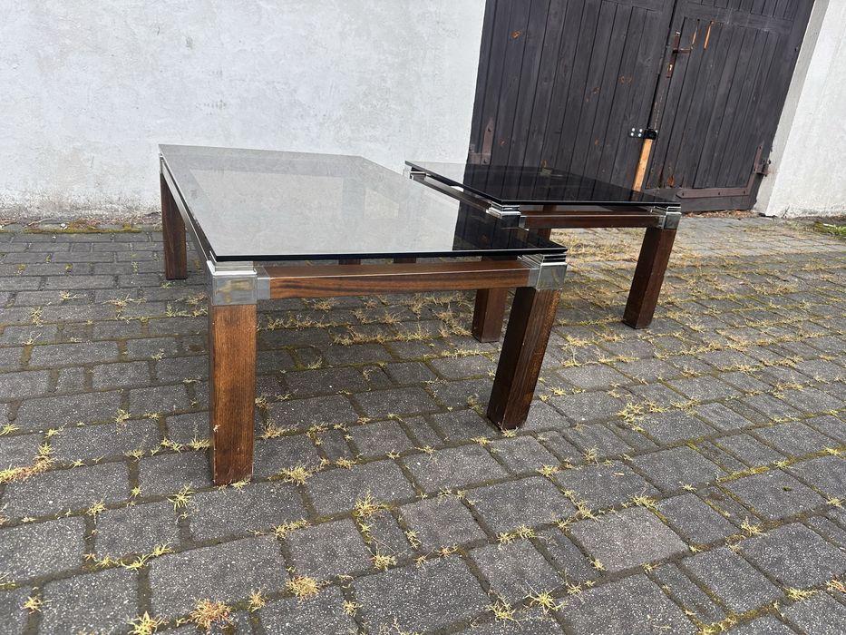 Para stolikow kawowych ze szklanym blatem w stylu Pierre Vandel