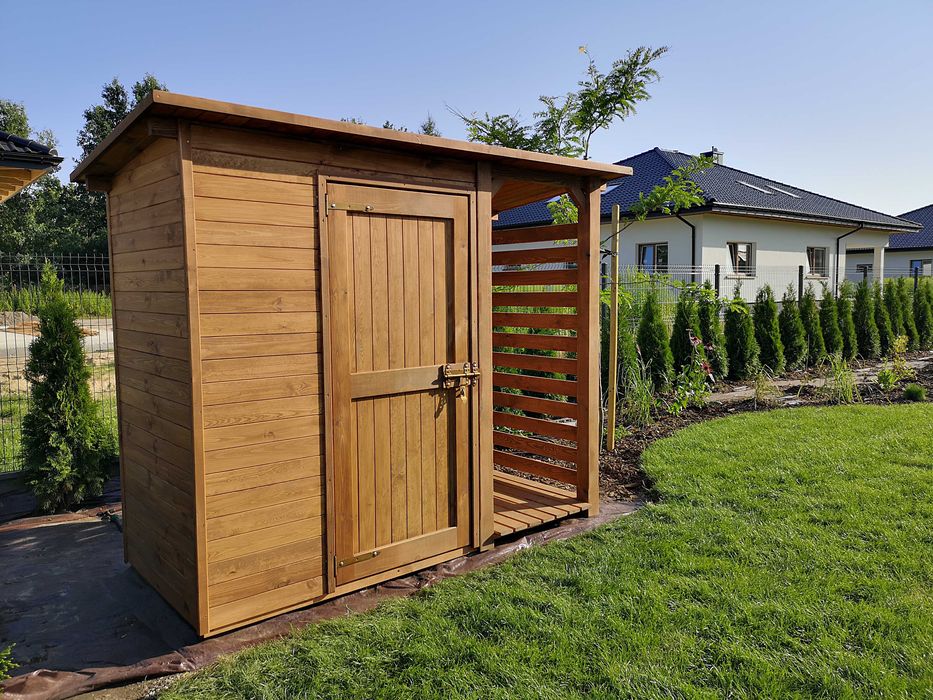 Drewutnia z domkiem narzędziowym ogrodowym 2,5 x 1,1m,wiata na drewno