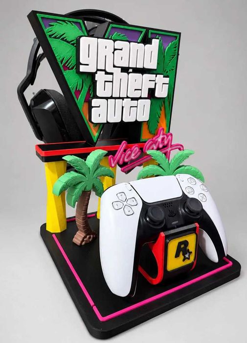 Підставка для геймпада PS5 та навушників у стилі GTA 6 — Vice City Vibes
