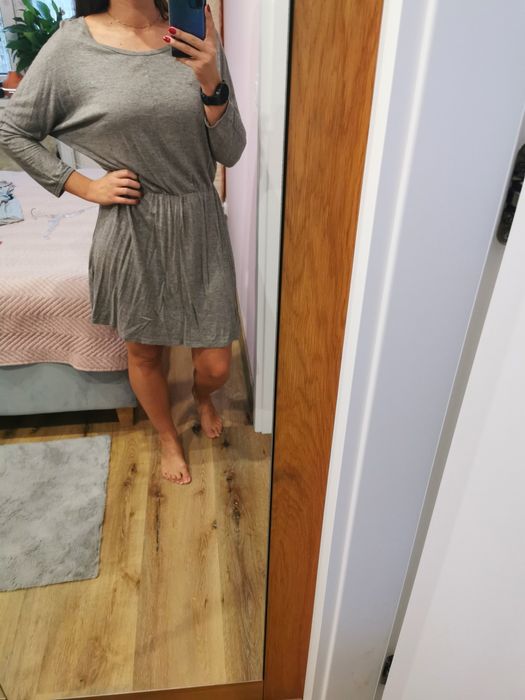 Sukienka H&M krótka długi rękaw 7/8 luźna gumka w pasie rozmiar M