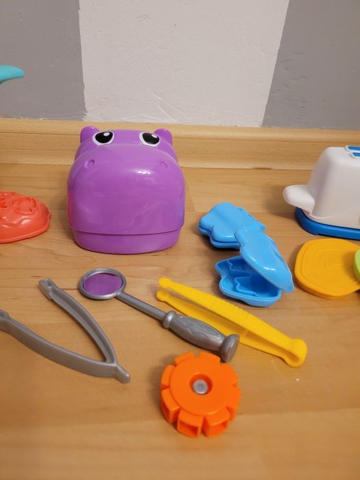 6) Zestaw Play Doh toster maszyna do lodów hipopotam dentysta wieloryb
