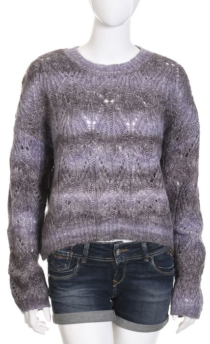 QS krótki wrzosowy sweter damski ażurowy wzór XL