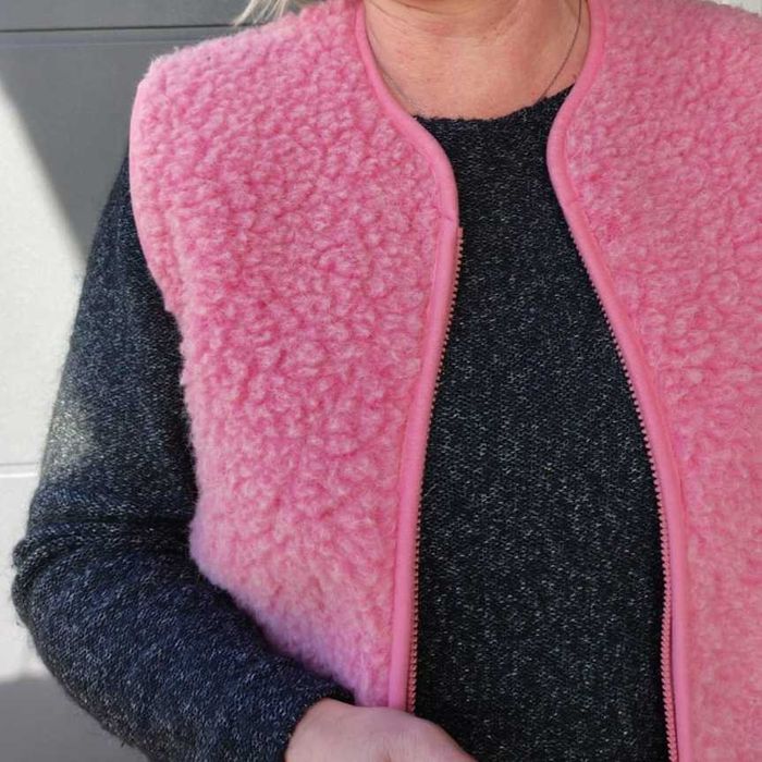 Kamizelka wełna owcza S kolor RÓŻOWY,produkt polski