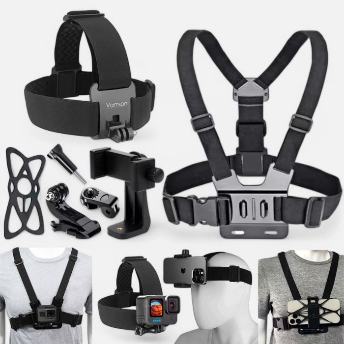 Комплект! Крепление для экшн камер GoPro и телефонов на грудь и голову