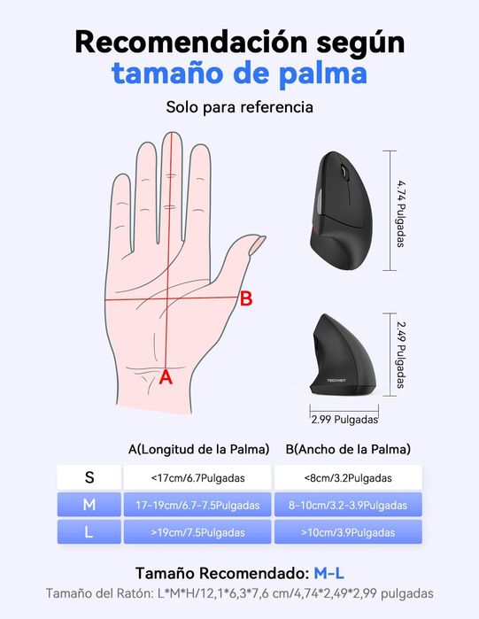 Ergonomiczna mysz pionowa TECKNET 2,4 G, cicha, 4800 dpi, 6 przycisków