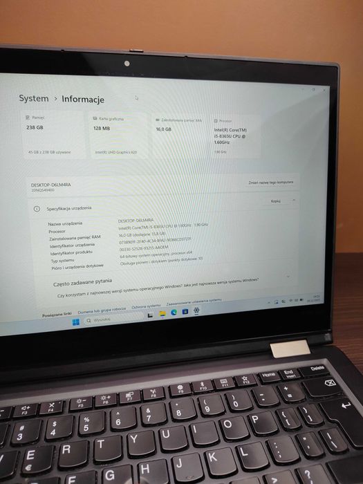 DOTYKOWY LAPTOP 2w1 | ThinkPad X390 Yoga | i5-8365U | 16GB 256SSD LTE