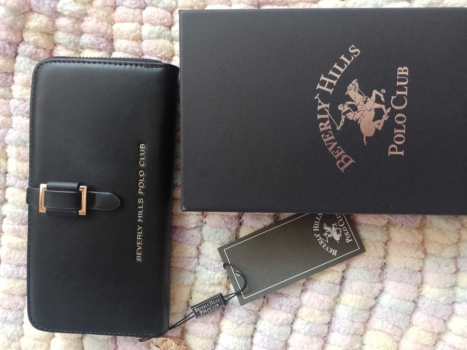 Beverly Hills Polo Club/Duży, czarny skórzany portfel w pudełku/ NOWY