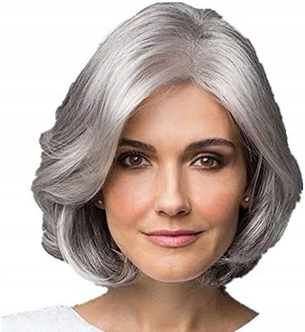 Peruka półdługie włosy syntetyczne szare