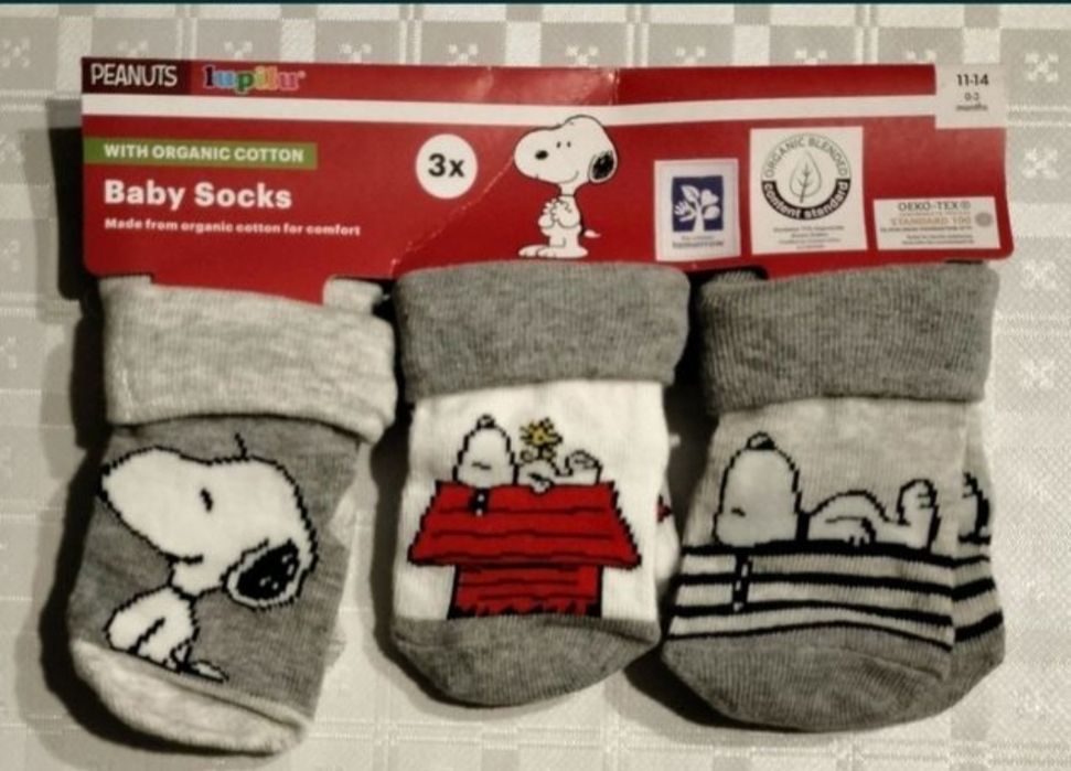 Skarpetki / Skarpety z ekologiczną bawełną 3 pary rozmiar 11-14 Snoopy