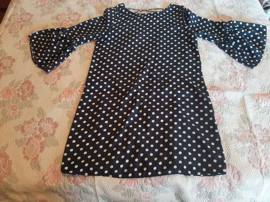 Vestido azul c bolas brancas,  M