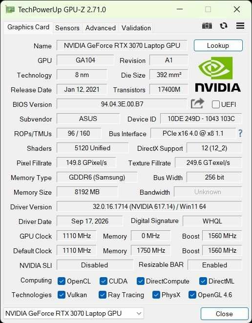Laptop ASUS ROG Strix G15 G513QR-HF012T RTX 3070 1Tb Win 11 32Gb DDR4