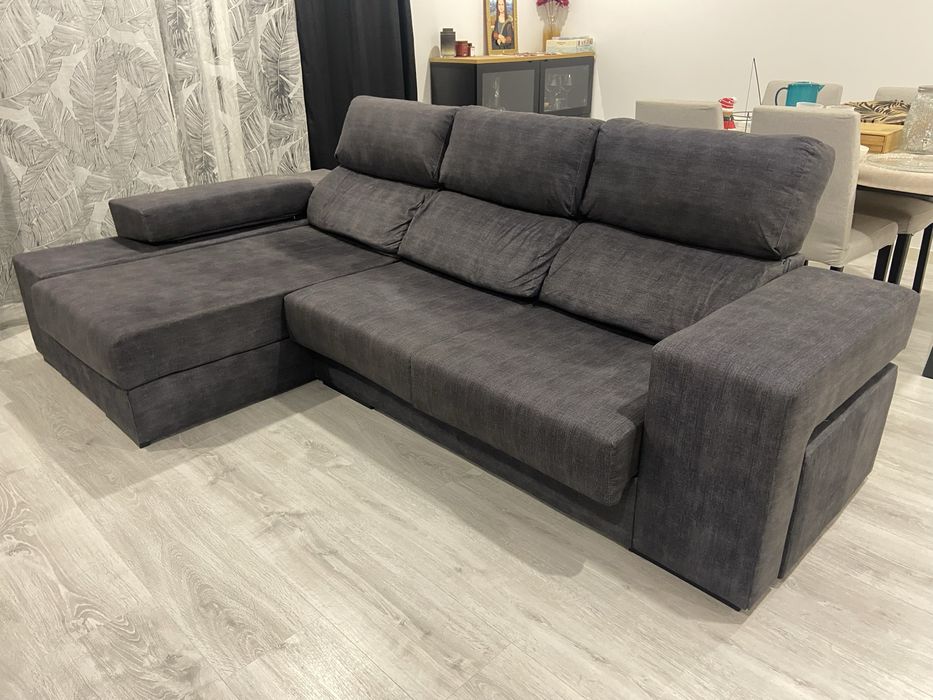 Sofá 3 lugares chaise-longue e banco