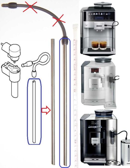 Wężyk ssący mleko + rurka stal nierd Siemens EQ6 EQ500 Bosch VeroAroma