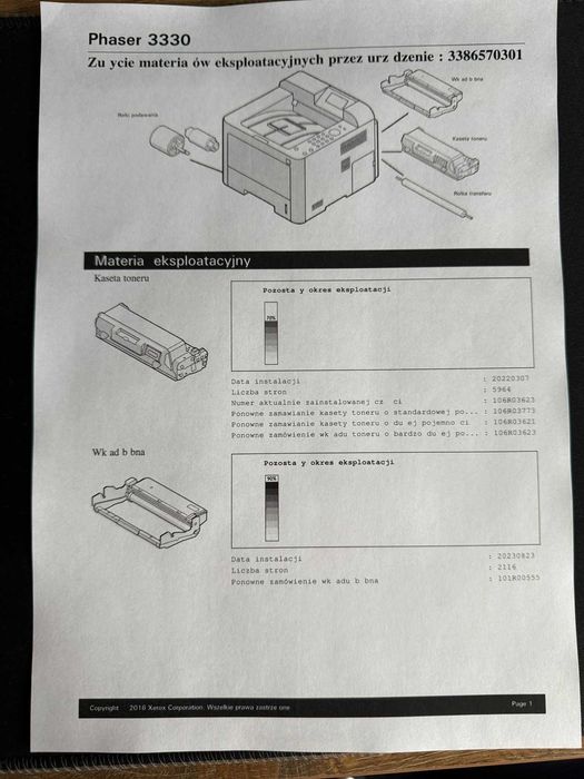 Drukarka laserowa Xerox Phaser 3330 WiFi/LAN mały przebieg