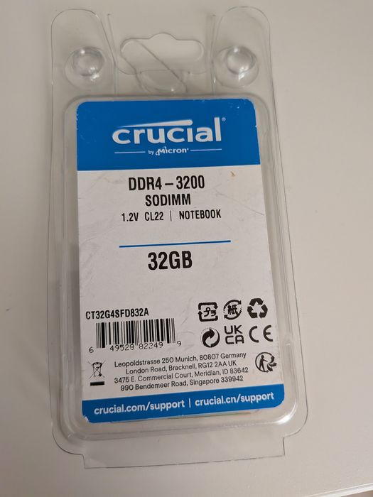 32gb Memória RAM Crucial SODIMM 32gb 3200