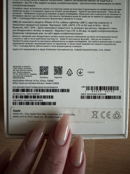 Iphone 14 pro, silver, 128 gb