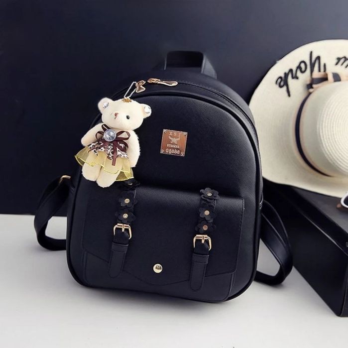 Жіночий рюкзак сумка візитниця 3 в 1  чорний комплект + брелок