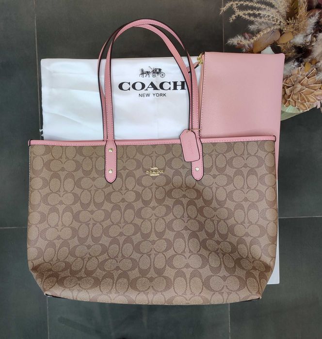 Сумка Coach City Tote In Signature Canvas Light Brown/Pink