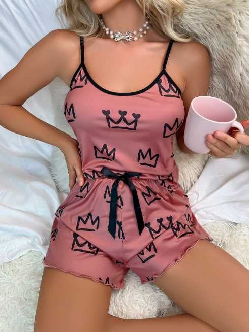 Пижама женская топ+ шорты. Пижамный комплект. Ночнушка с коронами